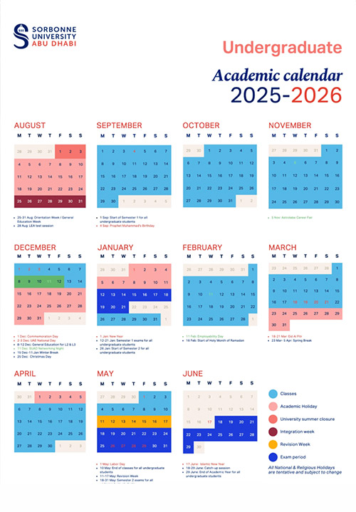 Undergraduate academic calendar 2025-2026